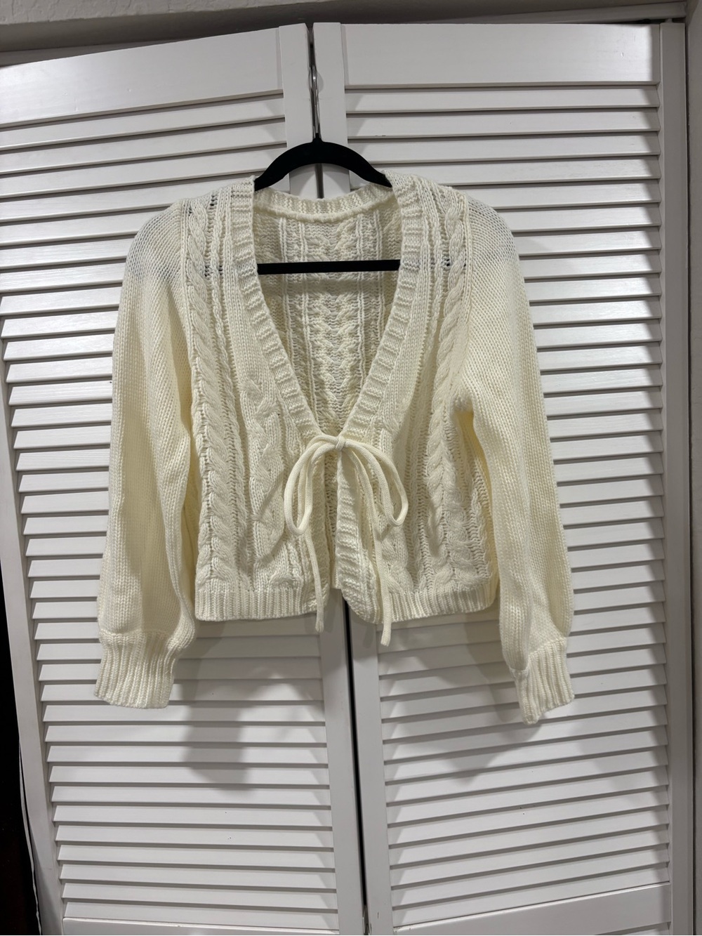 Cream Cable Knit Tie Front Cardigan Sweater | Cottagecore Grandpa Knit | Size M